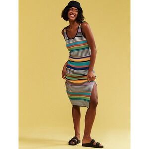 Roxy‎ Sunshine Bouquet Crochet Midi Dress Sz XS Rainbow Stripe Tank Beach Surf